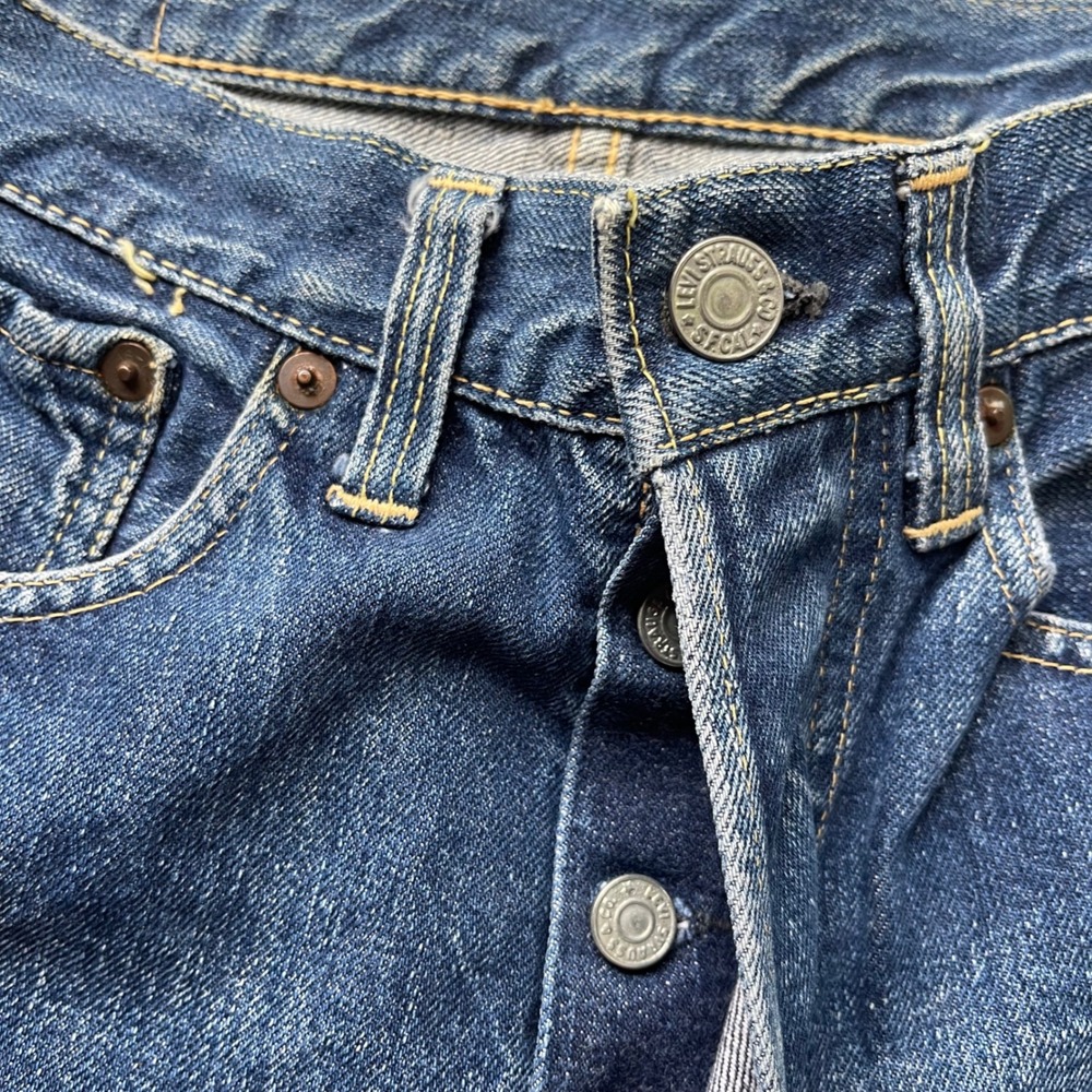 Vintage Levis 501 Big E Selvedge Denim Shorts Indigo Hidden Rivet High Waist 27 - Picture 5 of 10
